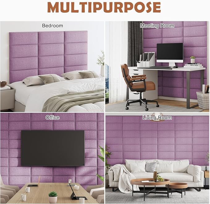 IFNOW Upholstered Wall Mounted Headboard, 3D Soundproof Wall Panels Peel and - Image 6