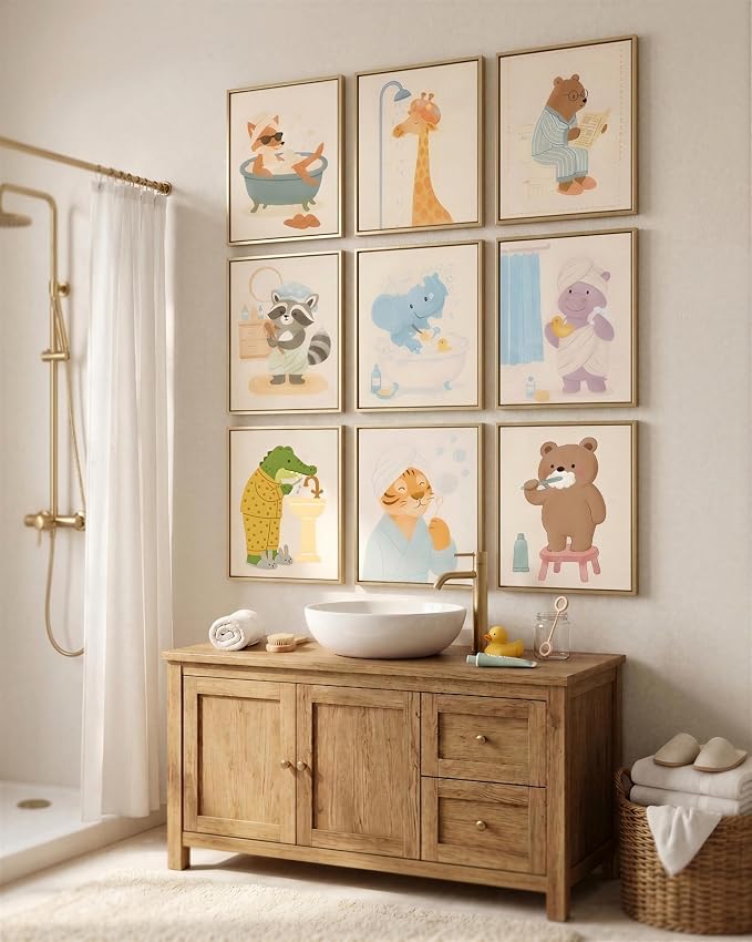 tgguytiy Kids Bathroom Wall Art Set of 9 Cute Animal Bathroom Decor - Image 9