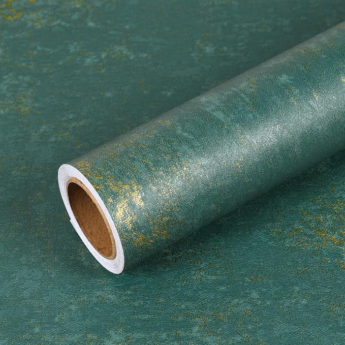 VEELIKE Vintage Teal Gold Peel and Stick Wallpaper Metallic Distressed Green - Image 8