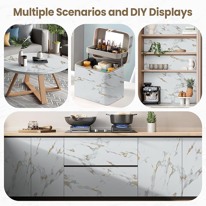 practicalWs Glossy Marble Wallpaper Peel and Stick White/Gold Granite Contact - Image 4