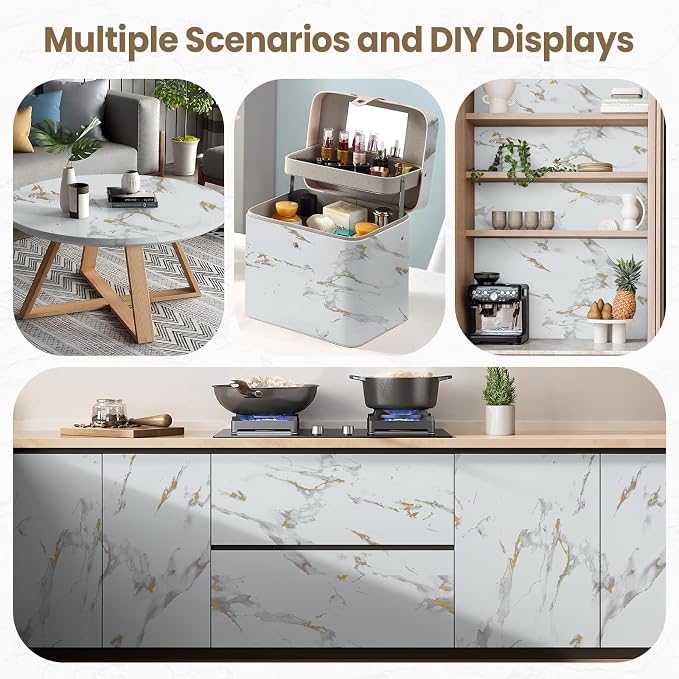 practicalWs Glossy Marble Wallpaper Peel and Stick White/Gold Granite Contact - Image 4