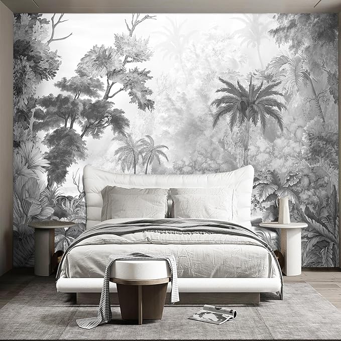 Grey Tropical Rainforest Plant wallpeper Living Room Bedroom Jungle Botanical by WXHFM