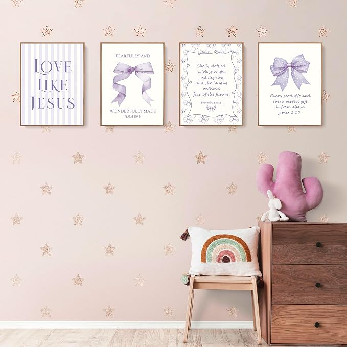 LARTSFRO Coquette Purple Bow Jesus Wall Art Decor Posters, Inspirational Bible - Image 3