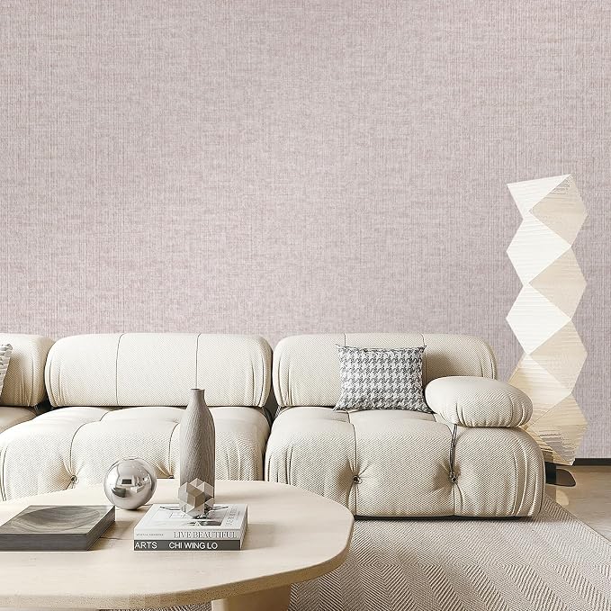 Beige Grasscloth Peel and Stick Wallpaper, Modern Textured Wallpaper 15.75inch - Image 4