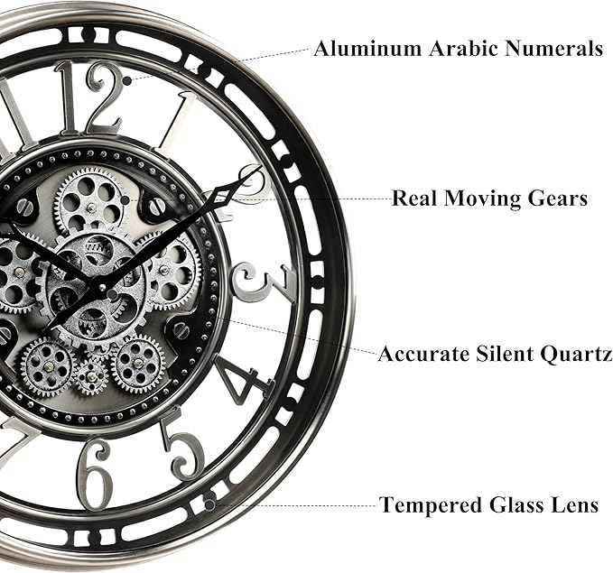 CLXEAST 21 Inch Large Moving Gear Wall Clock, Industrial Steampunk Decor - Image 2