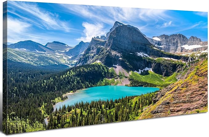 Mountain Canvas Wall Art Teal Saint Mary Lake Landscape Wall Decor Glacier by HOME