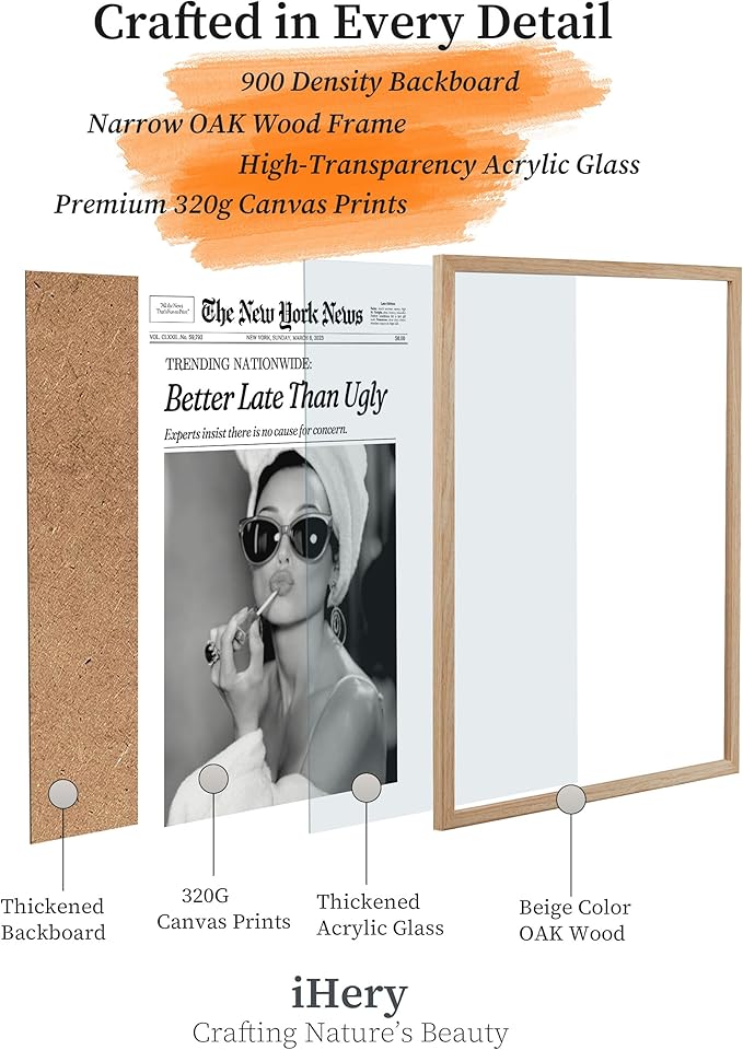 iHery Small Natural OAK Wood Hepburn Newspaper Trendy Bathroom Wall Decor - Image 4