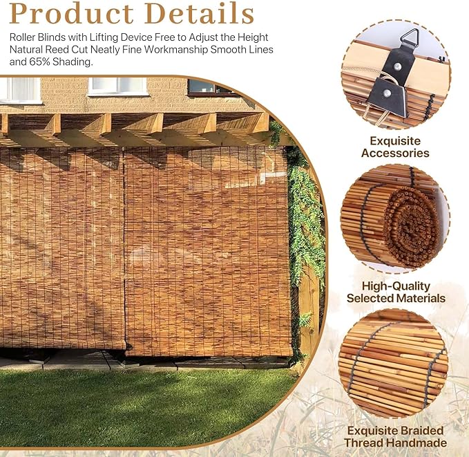 Retro Bamboo Shades 36" 47" 55" 60" 65" 72" 79" Bamboo Roll up Blinds Outdoor - Image 2