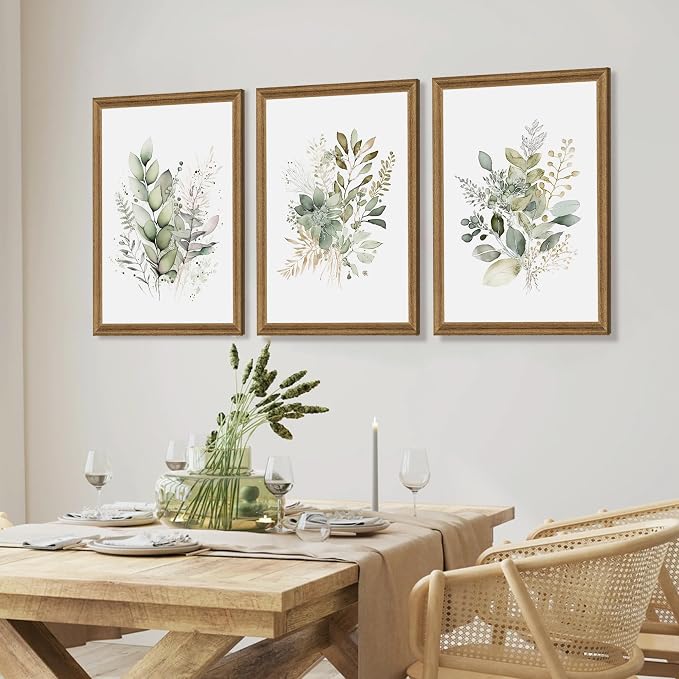 WRFON Framed Sage Green Botanical Wall Art Set of 3, Watercolor Eucalyptus & - Image 4