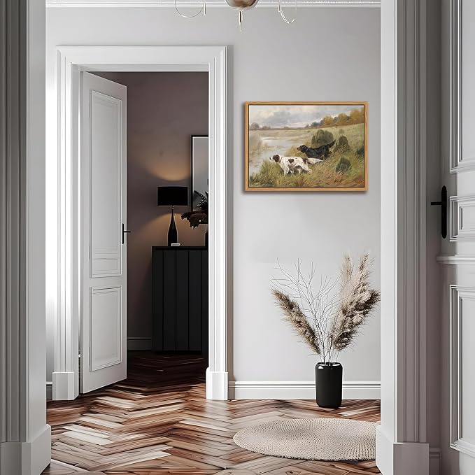 Floating Framed Vintage Hunting Dog Wall Art, Classic Countryside Landscape - Image 4