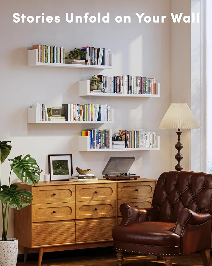 Wall Bookshelf, U Shaped Floating Bookshelf, Hanging Bookshelves - Image 2