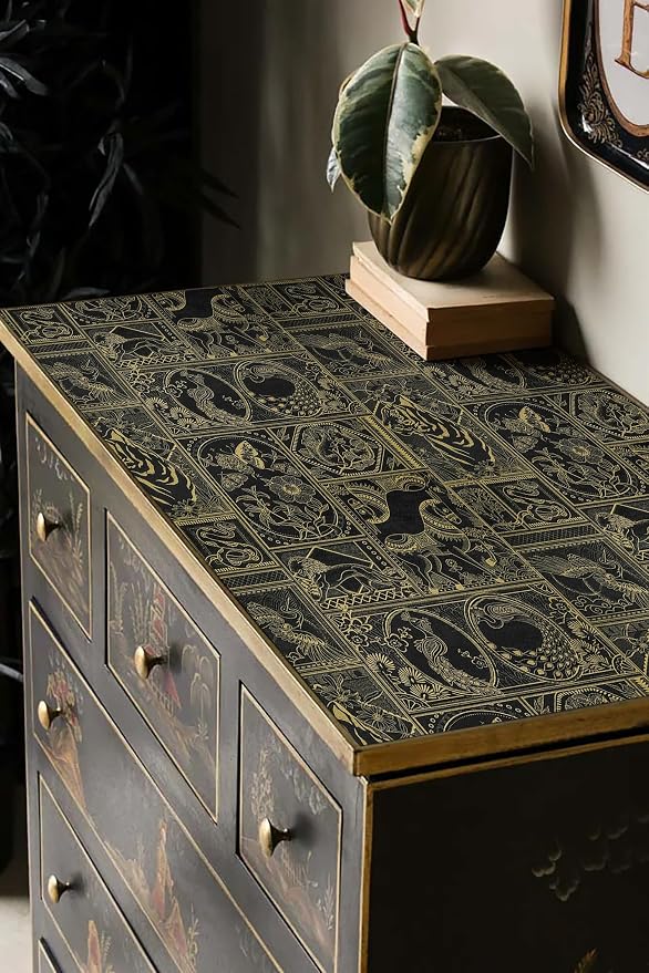Erfoni 118"x17.7" Black and Gold Wallpaper Vintage Peel and Stick Wallpaper - Image 2