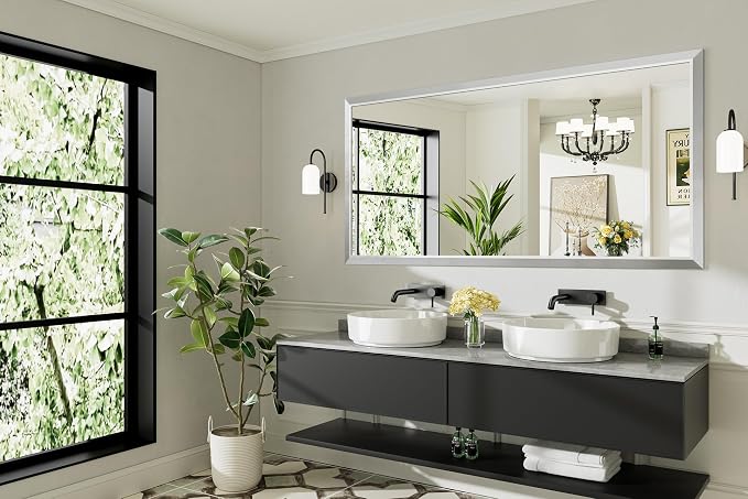 72x36 Inch Brushed Silver Bathroom Mirror - Image 8