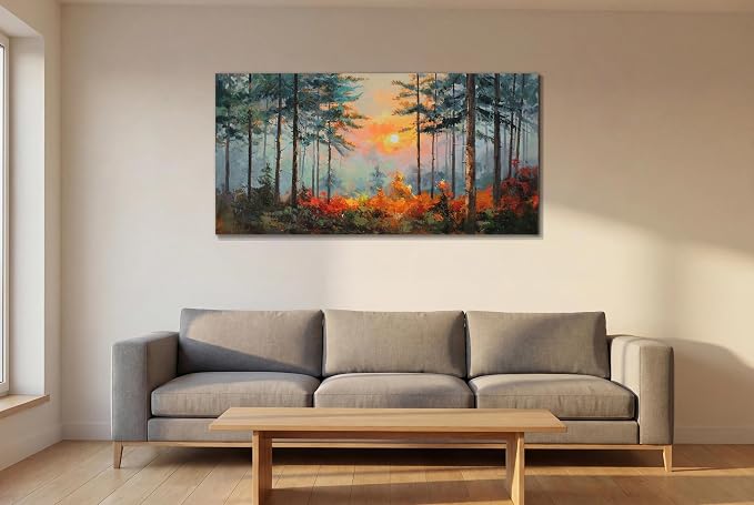 Ardemy Sunset Pines Wall Art Hand-Painted Texture Forest Canvas Painting - Image 2