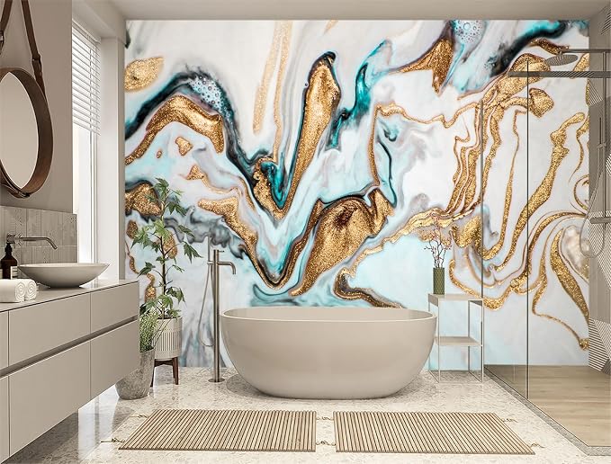 XMPMBM-Gold Quicksilver Marble Fabric Wallpaper Abstraction Art Textured Living - Image 2