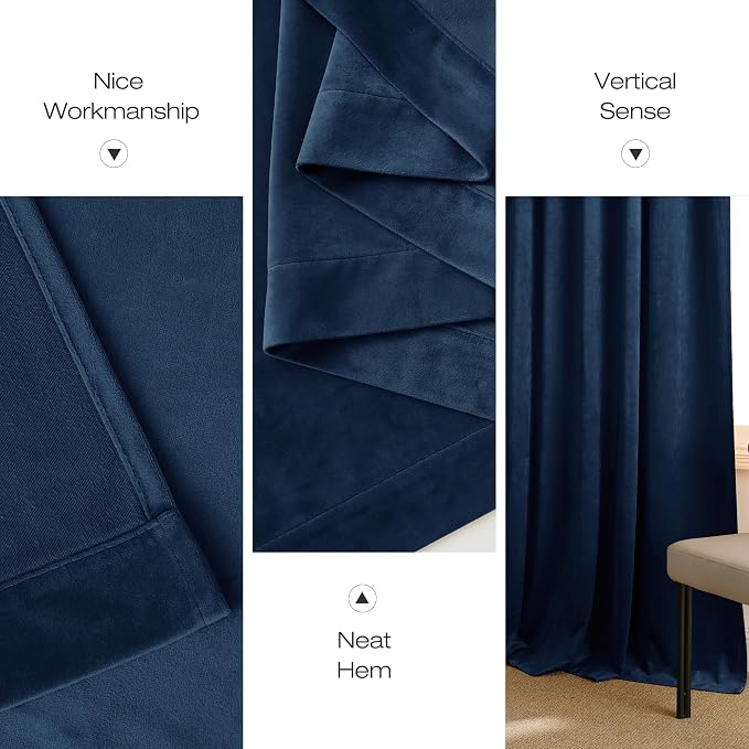 NICETOWN Navy Blue Velvet Blackout Curtains 96 inch Long - Image 7