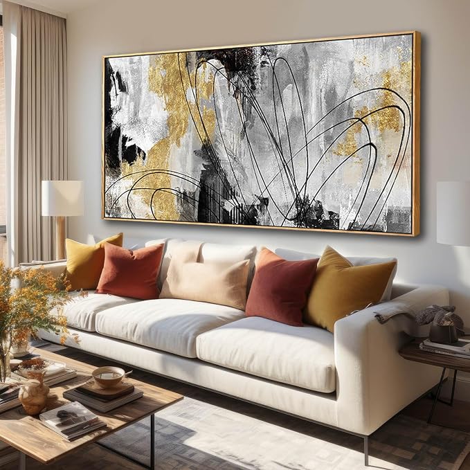 Large Canvas Wall Art Gold Abstract Paintings 29x58 Inch Wooden Framed Artwork - Image 2