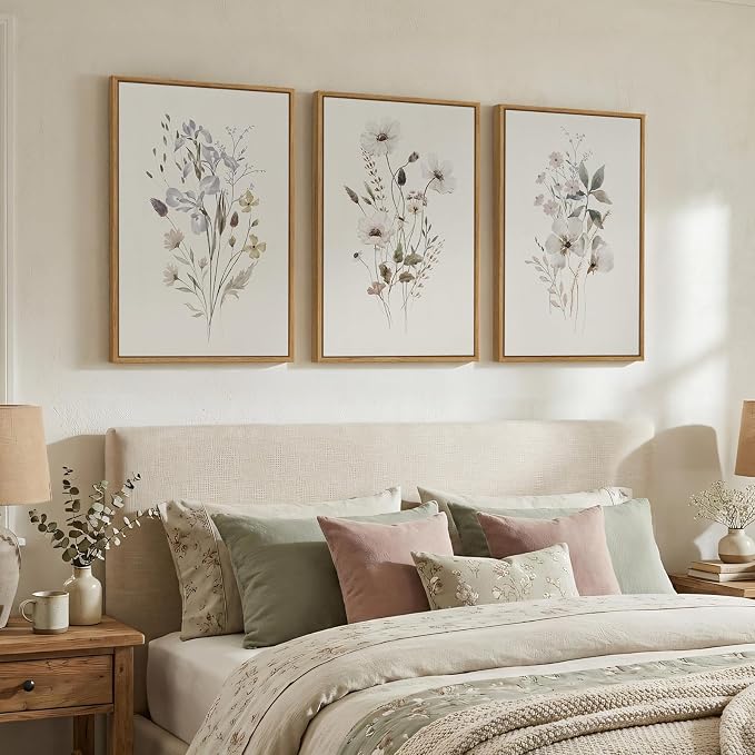 Framed Neutral Botanical Floral Wall Art, 3 Piece Modern Farmhouse Flower - Image 4