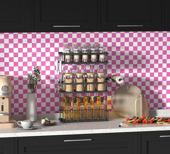 Modern Peel and Stick Wallpaper Pink and White Mosaic Checkered Contact Paper - Image 2