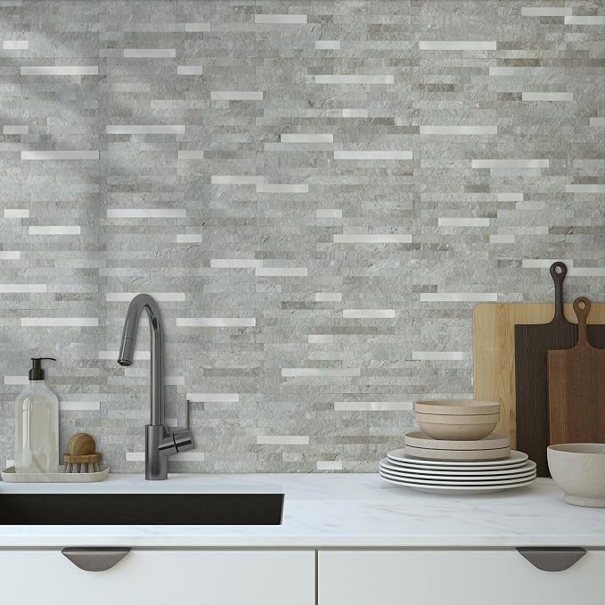 AULIGET 20 Sheets Mountain Rock Peel and Stick Backsplash, PVC Mixed Metal Gold - Image 2