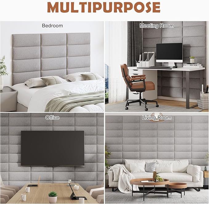 IFNOW Upholstered Wall Mounted Headboard, 3D Soundproof Wall Panels Peel and - Image 6