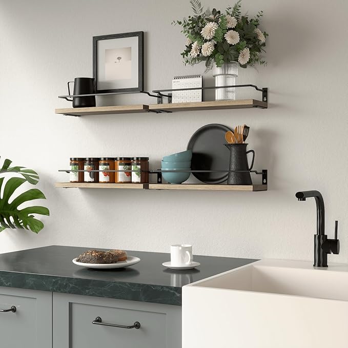 RICHER HOUSE 4-Piece Bathroom Paulownia Wood Shelves Set, Wall Mounted - Image 6