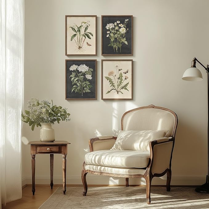 Framed Botanical Wall Art, 4 Piece Vintage Farmhouse Floral Canvas Painting - Image 4