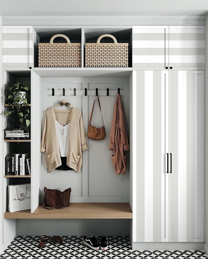 Guvana 17.7"×394" Grey and White Peel and Stick Wallpaper Striped Contact Paper - Image 6