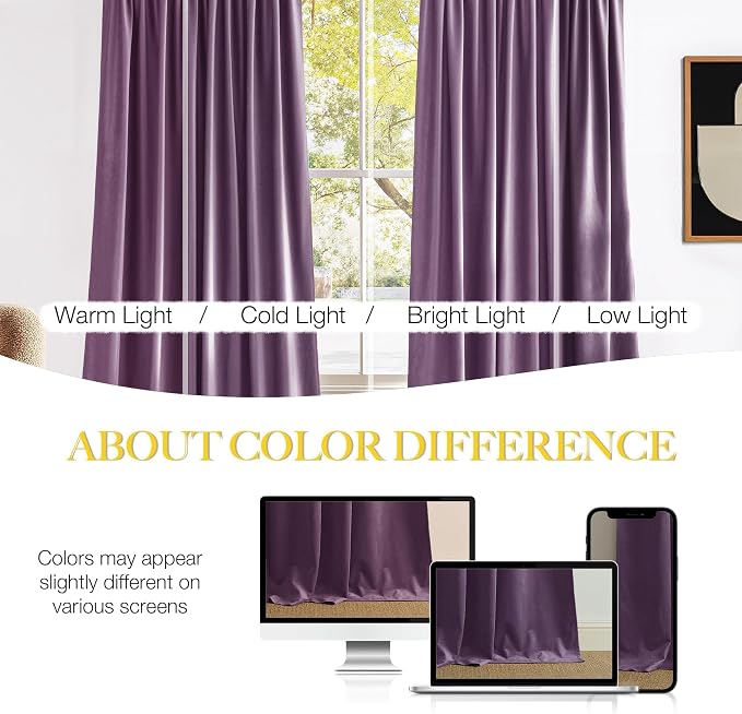 NICETOWN Lavender Purple Velvet Curtains 84 inches Long - Image 4