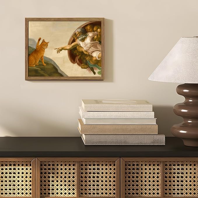Framed Vintage Cat Canvas Wall Art, Funny Orange Cat Parody Classic Masterpiece - Image 6