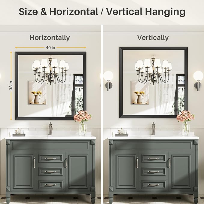 Briivue 40x38 Inch Black Bathroom Mirror - Image 6