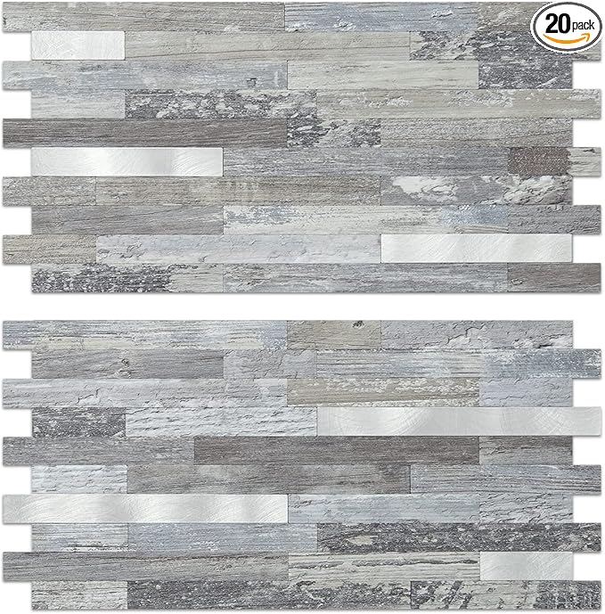 AULIGET 20 Sheets Peel and Stick Backsplash, Distressed Wood Look PVC Wall by AULIGET