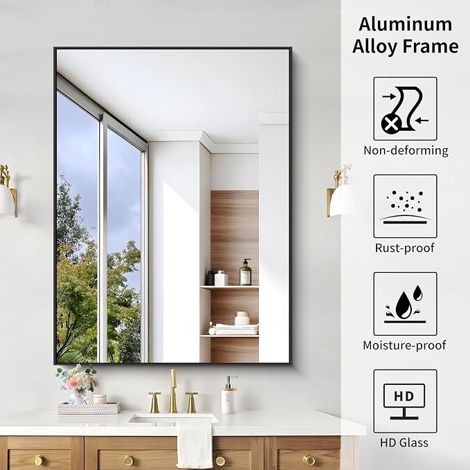 KOCUUY Black Mirror, HD Tempered Glass, Anti-Rust Frame, Modern Design - Image 8