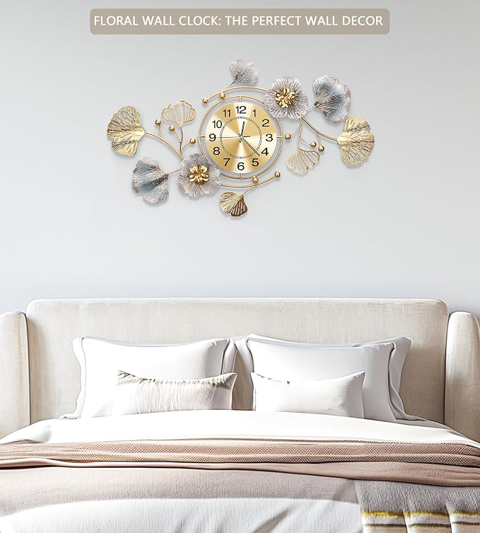 Clocks for Living Room, Large Wall Clock, 3D Silent Wall Clock, Retro Metal - Image 3