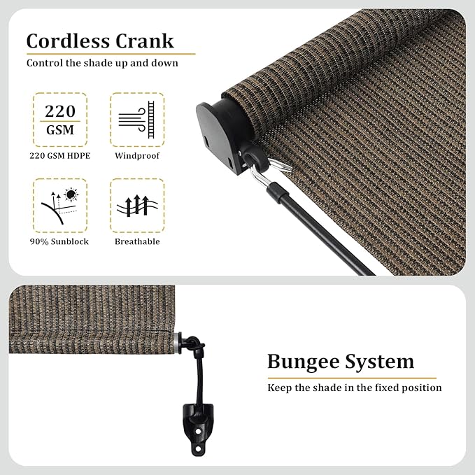 Shade&Beyond Custom Size Outdoor Roller Shades Cordless Patio Roll Up Blinds - Image 8