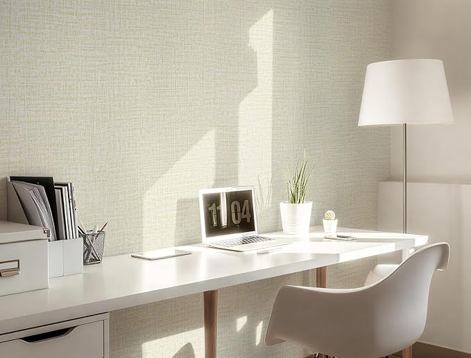 Guvana Grasscloth Peel and Stick Wallpaper Cream Textured Contact Paper Modern - Image 3