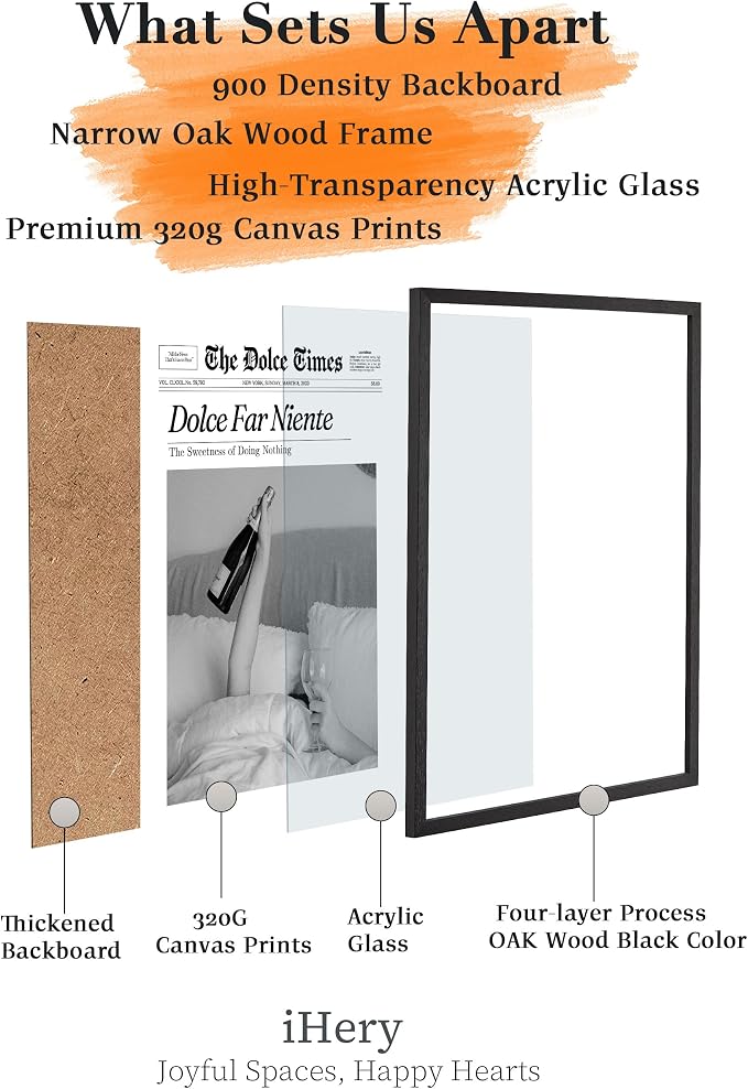 iHery Premium Natural Black OAK Wood 16x20in Dolce Far Niente Framed Wall Art - Image 3