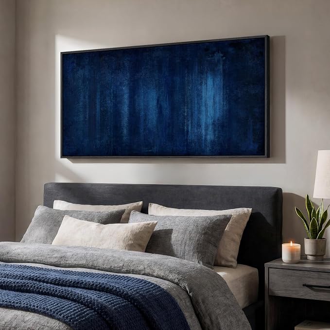 Large Framed Navy Blue Abstract Wall Art, Modern Vertical Canvas Prints - Image 3