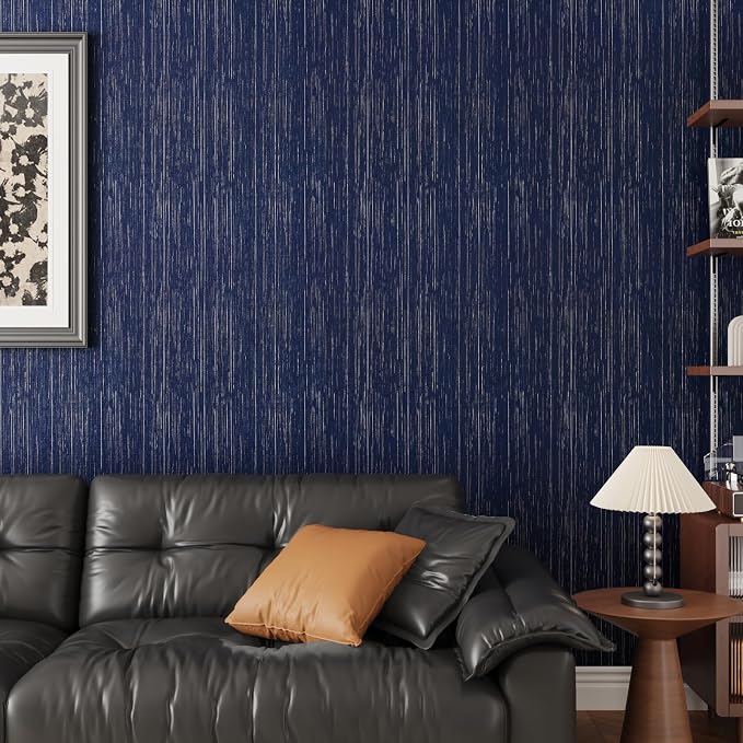 CRE8TIVE Wide Dark Blue Grasscloth Peel and Stick Wallpaper - Image 4
