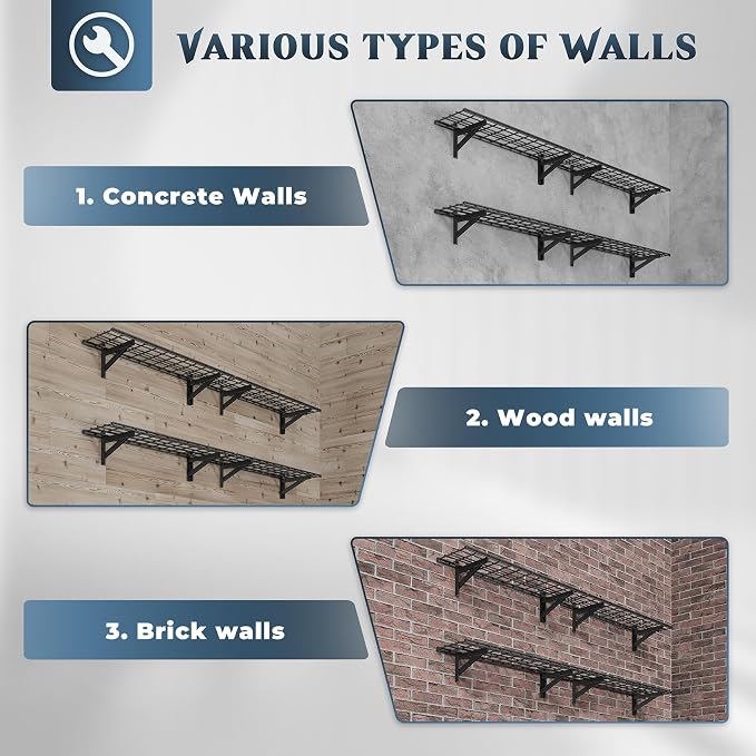 Jusgym 4 Pack Heavy Duty Garage Wall Shelving Set, Wall Mounted Garage Shelves - Image 3