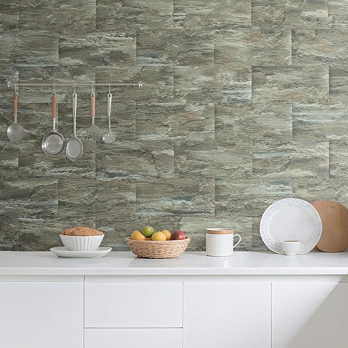 AULIGET 20-Piece Apache Brown Rock Peel and Stick Backsplash Wall Tiles - Image 7