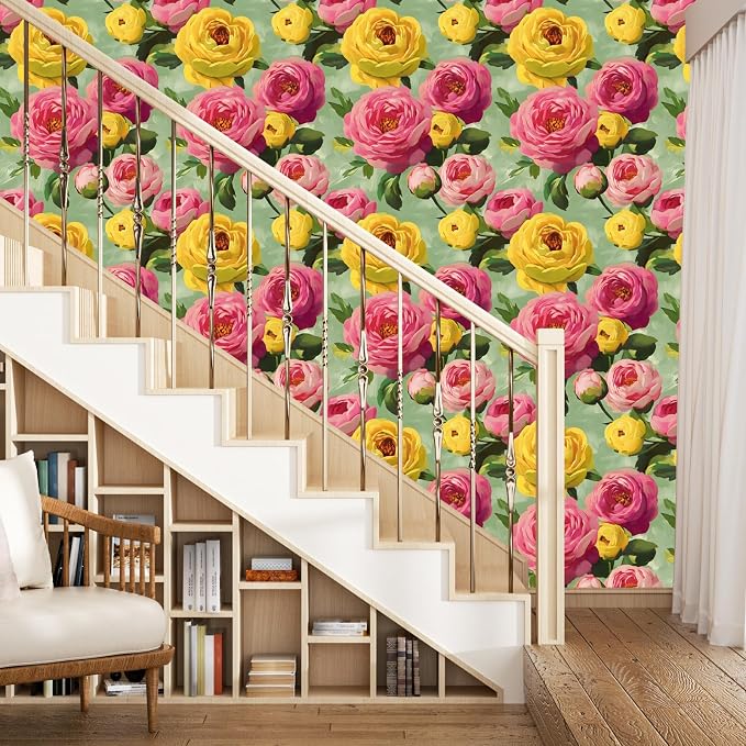 BOKEBEVE Extra Long Pink Floral Wallpaper Stick Peel Large Print Flowers - Image 6