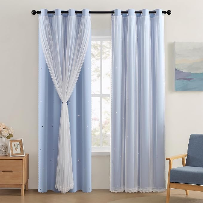 XiDi Blue Curtains for Bedroom, Girls Room Blackout Curtains, Kids Room by Addsomecolortolife