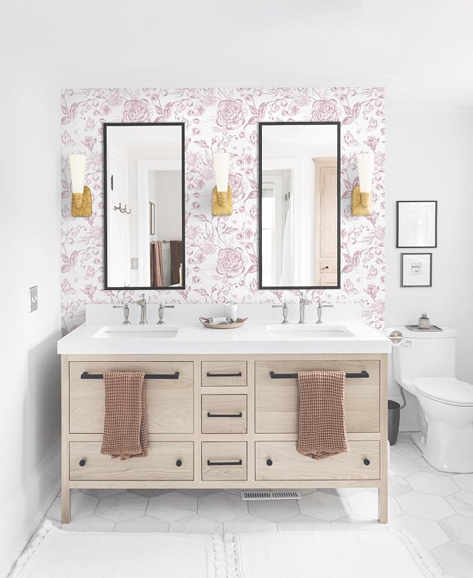 Yasinet Pink Floral Wallpaper Boho Peel and Stick Wallpaper Pink and White - Image 4