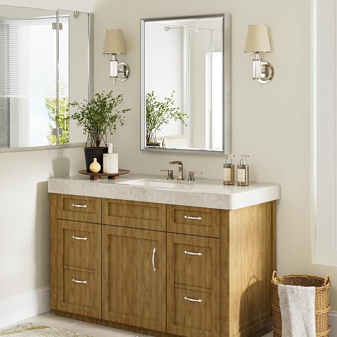 Silver Bathroom Mirror, 24x32 Inch Beveled Silver Vanity Mirror - Image 6