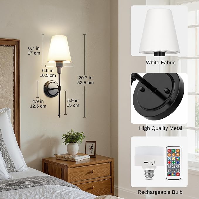 DORESshop Battery Operated Wall Sconce Set of 2, Wall Light Wireless Easy to - Image 7