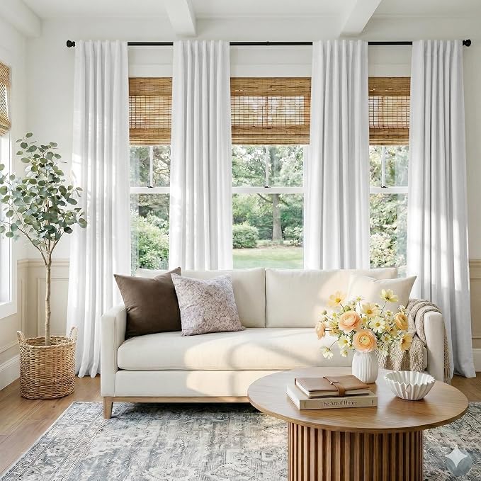 100% Blackout Shield White Linen Blackout Curtains - Image 5