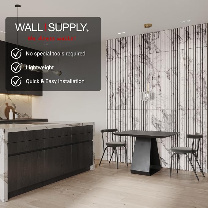 Wall!Supply 3D Wall Panels – Faux Marble Round Slatted – Home Decor Wallpaper - Image 3