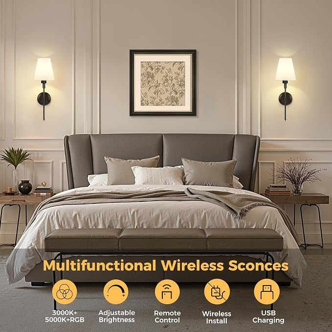 DORESshop Battery Operated Wall Sconce Set of 2, Wall Light Wireless Easy to - Image 2