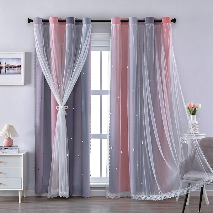 XiDi Curtains for Bedroom Decor, Rainbow Pink-Grey-34-96 by Addsomecolortolife